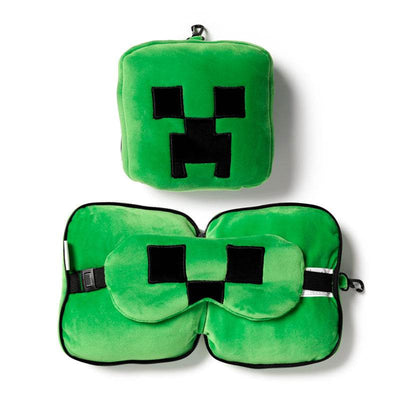 Relaxeazzz Minecraft Creeper Shaped Plush Travel Pillow & Eye Mask - Gift Arch