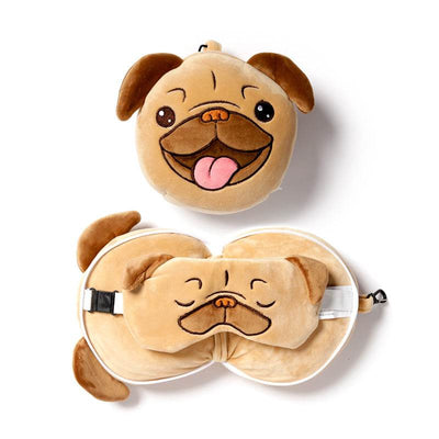 Relaxeazzz Mopps Pug Plush Travel Pillow & Eye Mask - Gift Arch