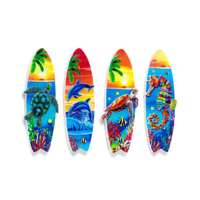 3D Printed Souvenir Seaside Magnet Surfboard Shaped with Tropical Sealife Sunsets - Gift Arch