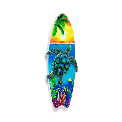 3D Printed Souvenir Seaside Magnet Surfboard Shaped with Tropical Sealife Sunsets - Gift Arch