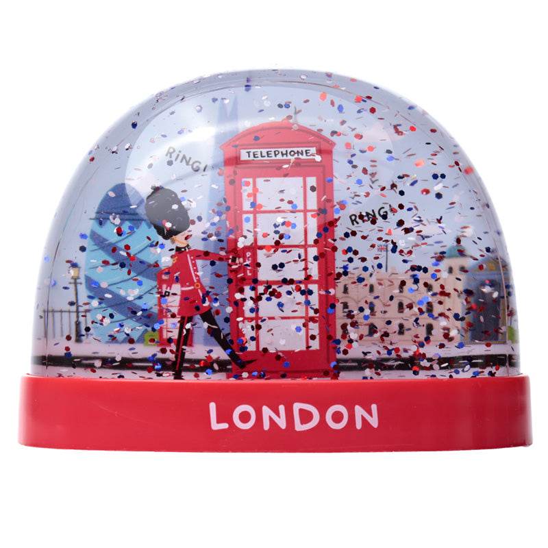 London Souvenir Red Telephone Box & Guardsman Large Glitter Snow Storm - Gift Arch