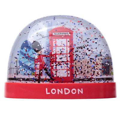 London Souvenir Red Telephone Box & Guardsman Large Glitter Snow Storm - Gift Arch