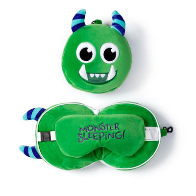 Relaxeazzz Green Monstarz Monster Plush Travel Pillow & Eye Mask - Gift Arch