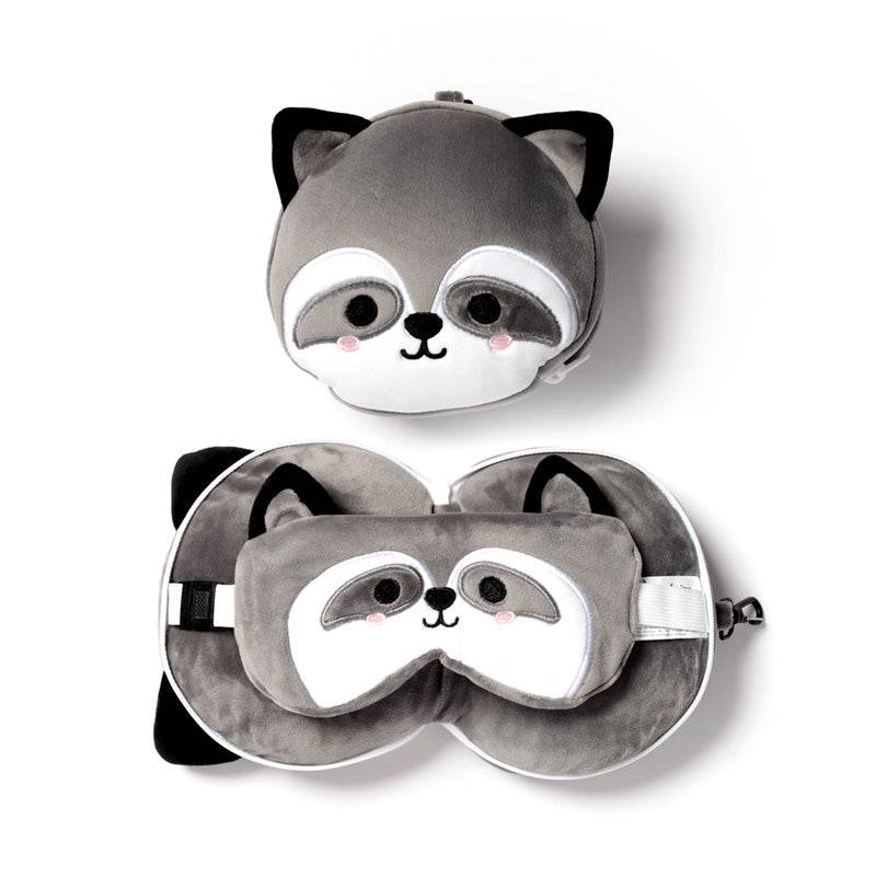 Relaxeazzz Raccoon Plush Travel Pillow & Eye Mask - Gift Arch