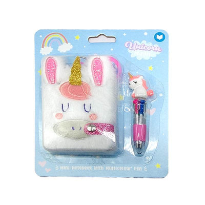 Unicorn Magic Plush A7 Mini Notepad & Multi Colour Pen (4 Colours) - Gift Arch