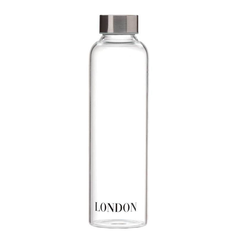 London Tour Glass Water Bottle with Protective Sleeve - Gift Arch