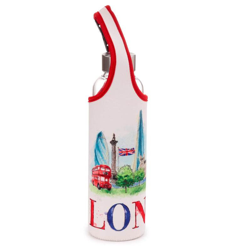 London Tour Glass Water Bottle with Protective Sleeve - Gift Arch