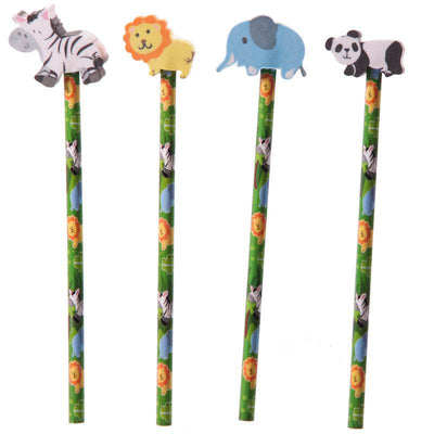 Jungle Animal Elephant, Panda, Lion, Zebra Pencil & Eraser Topper - Gift Arch