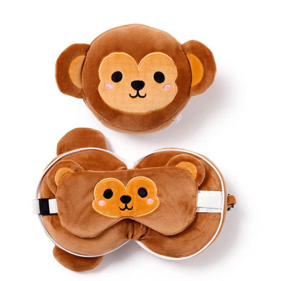 Relaxeazzz Monkey Plush Travel Pillow & Eye Mask - Gift Arch