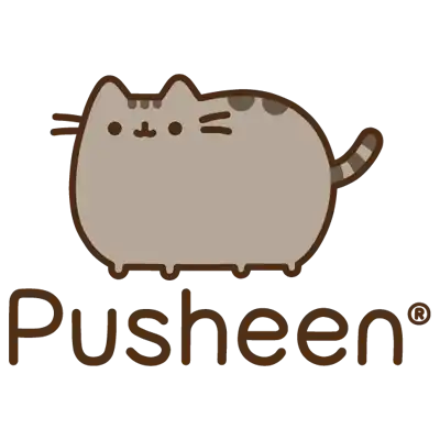 Pusheen cat sticker with brown and white fur, cute design featuring closed eyes and a small tail.