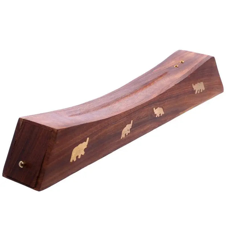 Sheesham Wood Ashcatcher Incense Sticks Burner Box with Elephant Inlay - Incense Burners & Ash Catchers