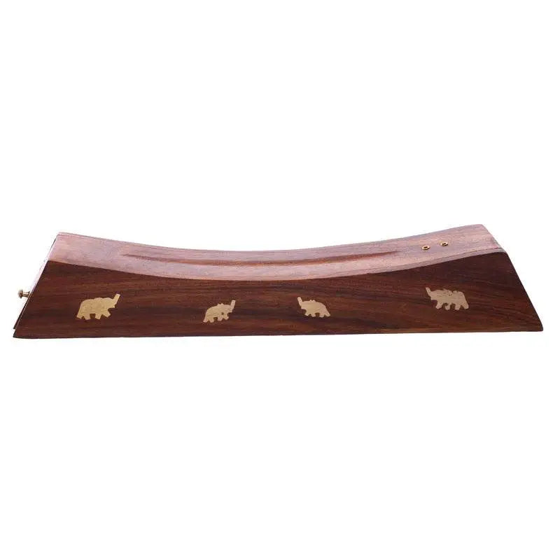 Sheesham Wood Ashcatcher Incense Sticks Burner Box with Elephant Inlay - Incense Burners & Ash Catchers