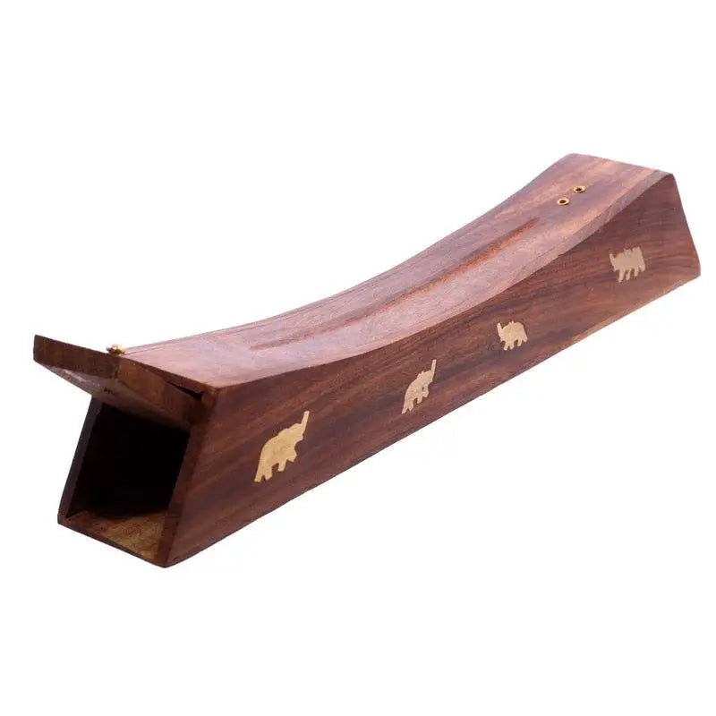 Sheesham Wood Ashcatcher Incense Sticks Burner Box with Elephant Inlay - Incense Burners & Ash Catchers