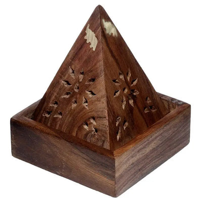 Sheesham Wood Pyramid Incense Cone Burner Box with Elephant - Incense Burners & Ash Catchers