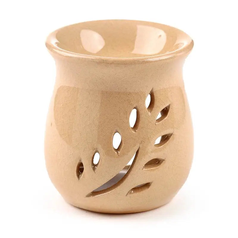 Simple Leaf Fretwork Design Crackle Glaze Ceramic Oil Burner - Oil Burners & Wax Melt Burners