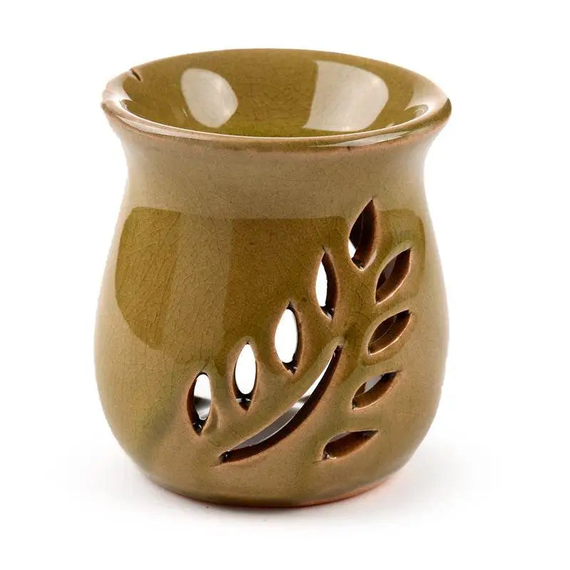 Simple Leaf Fretwork Design Crackle Glaze Ceramic Oil Burner - Oil Burners & Wax Melt Burners