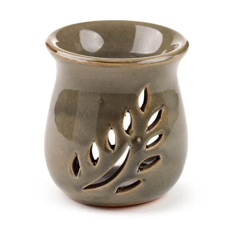 Simple Leaf Fretwork Design Crackle Glaze Ceramic Oil Burner - Oil Burners & Wax Melt Burners