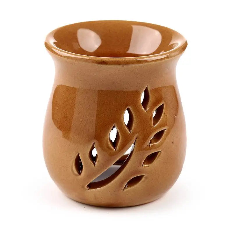 Simple Leaf Fretwork Design Crackle Glaze Ceramic Oil Burner - Oil Burners & Wax Melt Burners