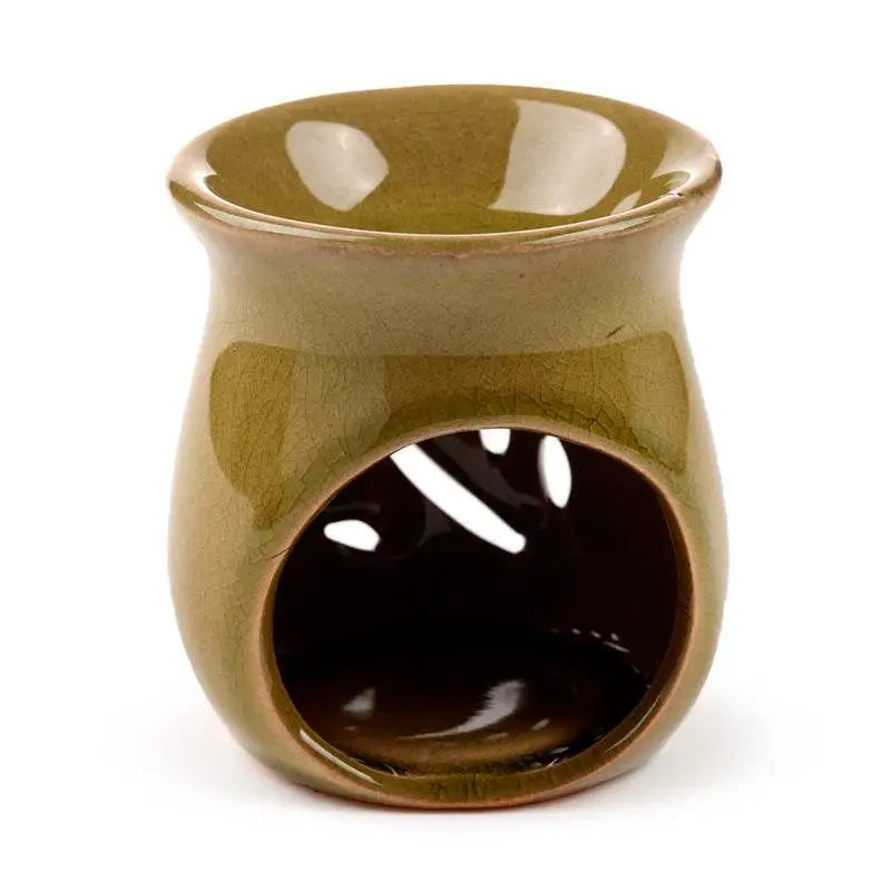 Simple Leaf Fretwork Design Crackle Glaze Ceramic Oil Burner - Oil Burners & Wax Melt Burners