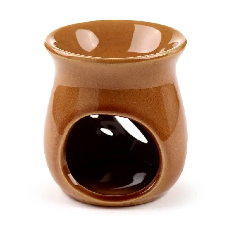 Simple Leaf Fretwork Design Crackle Glaze Ceramic Oil Burner - Oil Burners & Wax Melt Burners