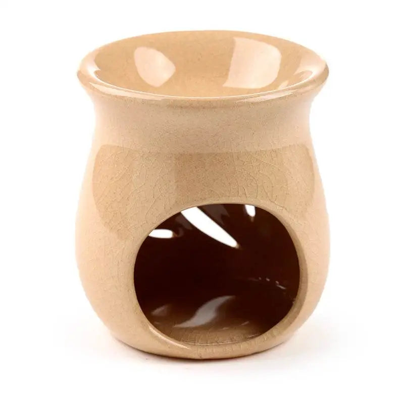 Simple Leaf Fretwork Design Crackle Glaze Ceramic Oil Burner - Oil Burners & Wax Melt Burners
