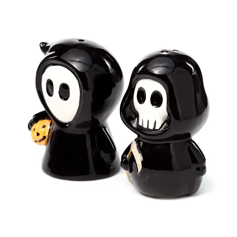 Skull Boy & Ghost Boy Ceramic Salt & Pepper Set - Gothic Fantasy Skulls & Skeletons