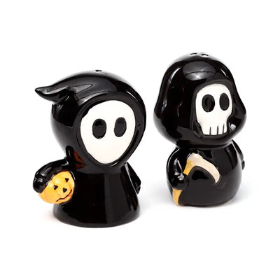 Skull Boy & Ghost Boy Ceramic Salt & Pepper Set - Gothic Fantasy Skulls & Skeletons