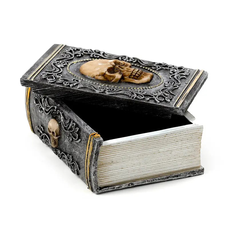 Skull Embellished Book Shaped Trinket Box - Gothic Fantasy Skulls & Skeletons