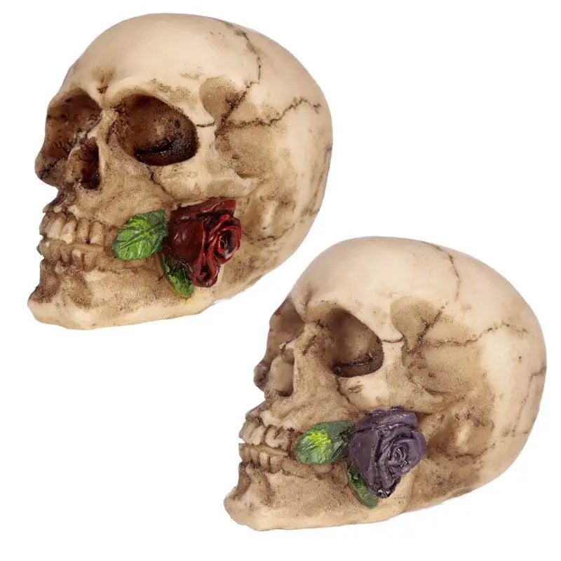 Skull with Rose in Teeth - Gothic Fantasy Skulls & Skeletons