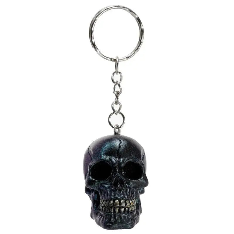 Skulls and Roses Dark Metallic and Gold Skull Keyring - Gothic Fantasy Skulls & Skeletons