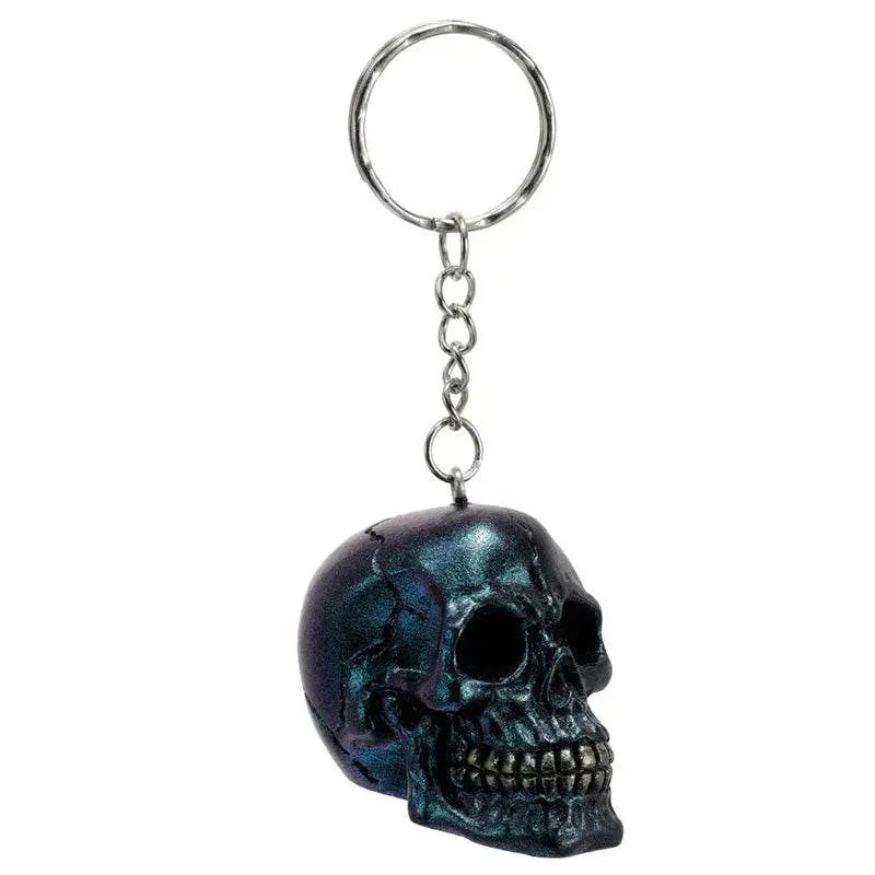 Skulls and Roses Dark Metallic and Gold Skull Keyring - Gothic Fantasy Skulls & Skeletons
