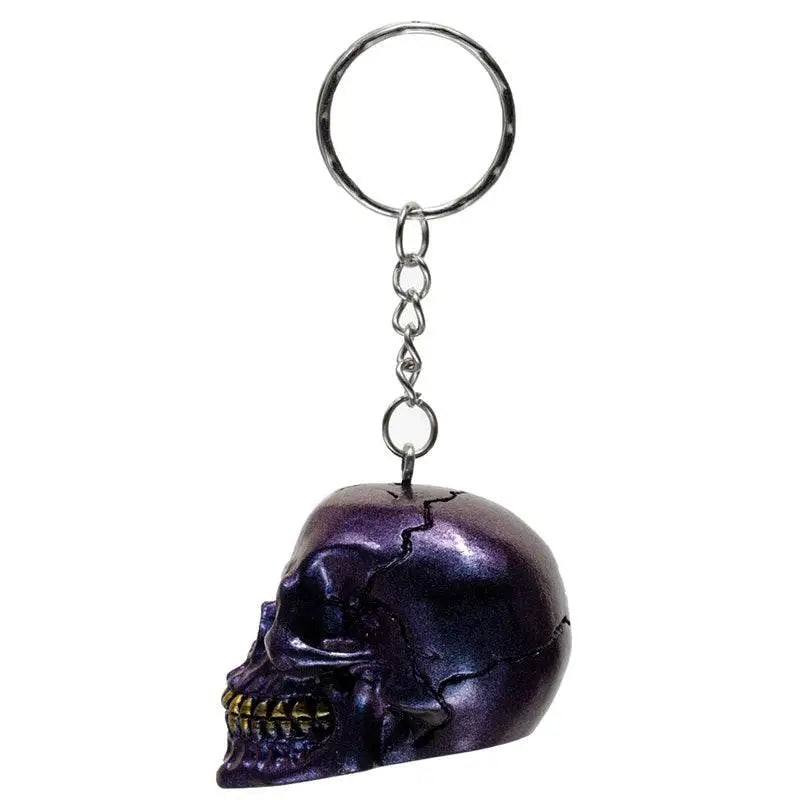 Skulls and Roses Dark Metallic and Gold Skull Keyring - Gothic Fantasy Skulls & Skeletons