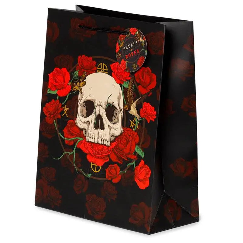 Skulls and Roses Red Roses Gift Bag Large - Gothic Fantasy Skulls & Skeletons