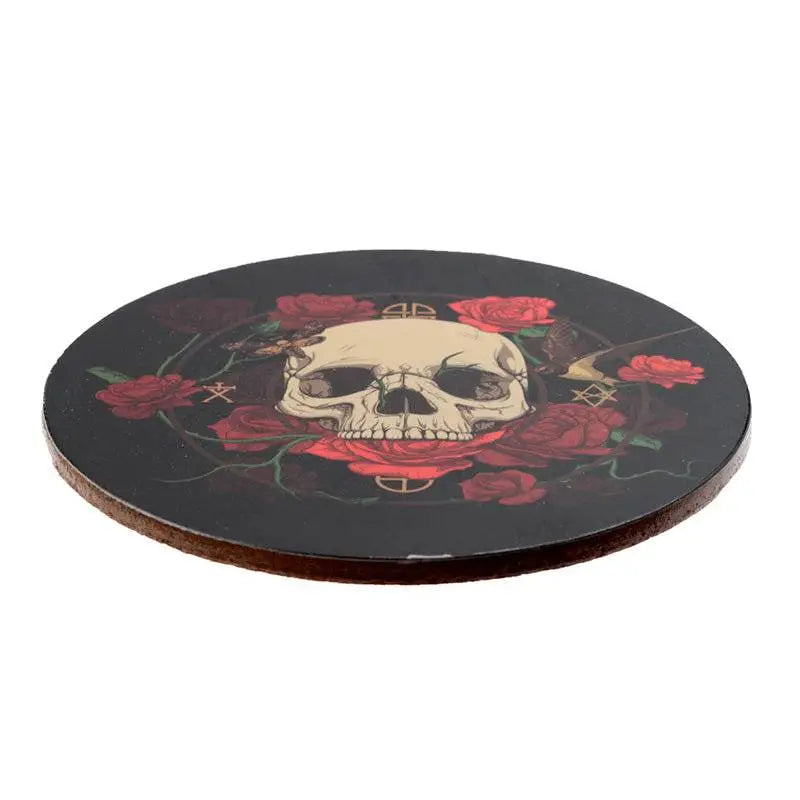 Skulls and Roses Set of 4 Cork Coasters - Gothic Fantasy Skulls & Skeletons