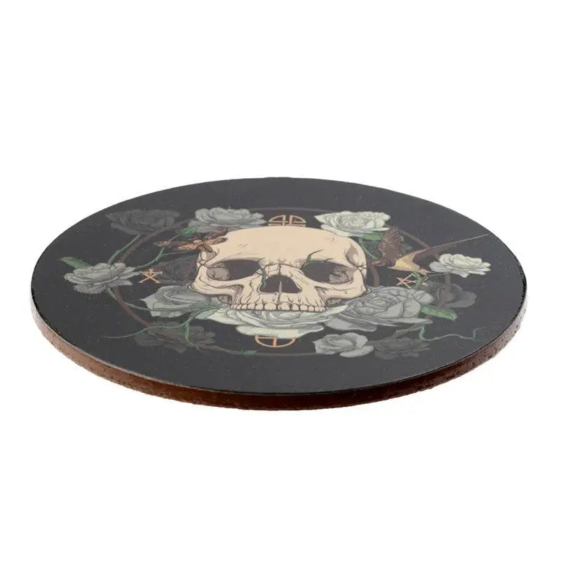 Skulls and Roses Set of 4 Cork Coasters - Gothic Fantasy Skulls & Skeletons