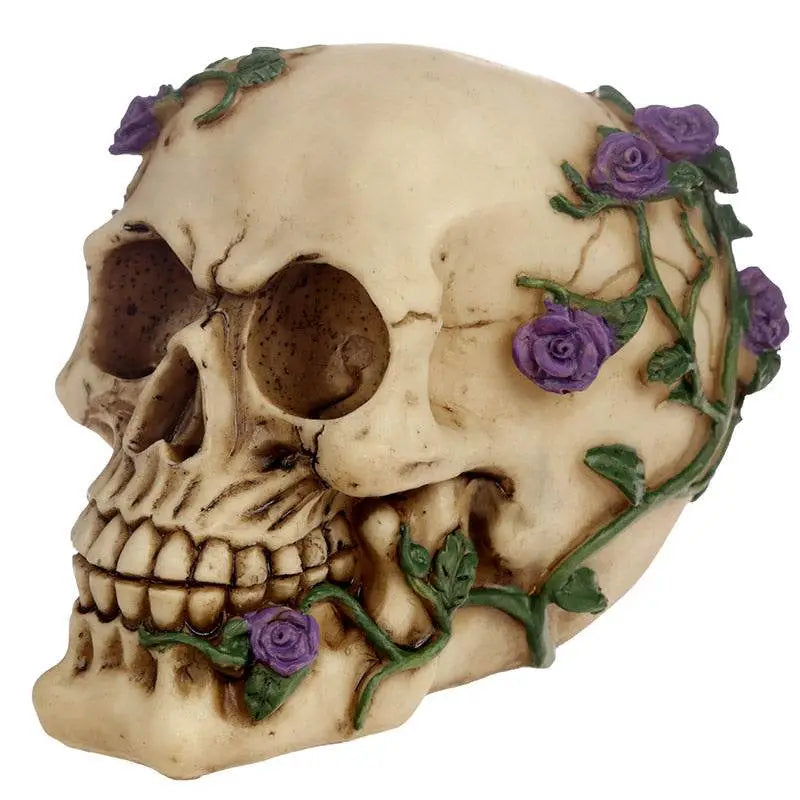 Skulls and Roses Skull with Purple Roses - Gothic Fantasy Skulls & Skeletons