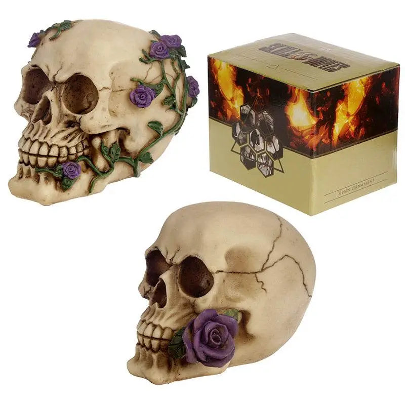 Skulls and Roses Skull with Purple Roses - Gothic Fantasy Skulls & Skeletons