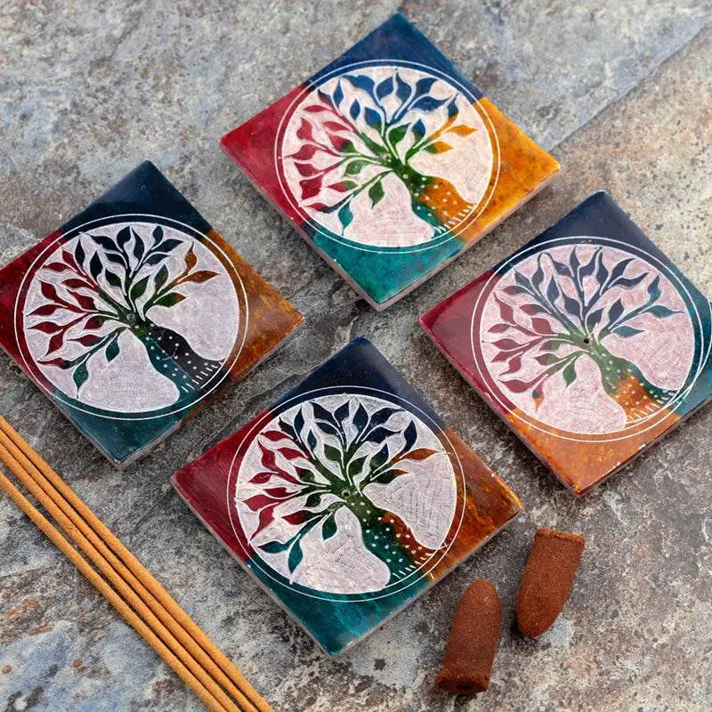 Soapstone Tree of Life Incense Burner Dish - Incense Burners & Ash Catchers