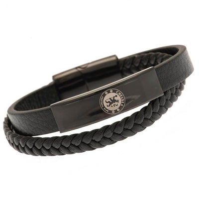 Chelsea FC Black IP Leather Bracelet - Gift Arch