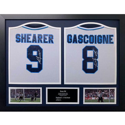 England FA 1996 Shearer & Gascoigne Signed Shirts (Dual Framed) - Gift Arch
