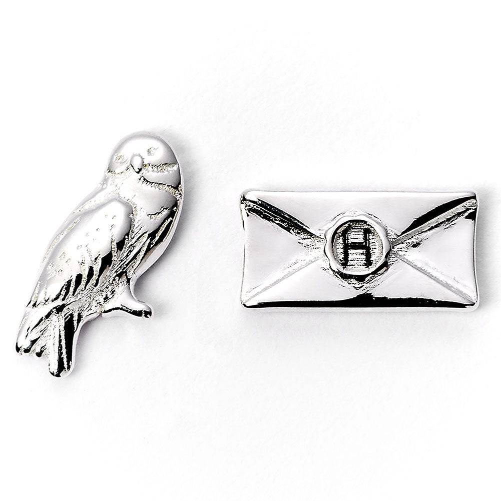 Harry Potter Silver Plated Hedwig Owl & Letter Stud Earrings - Gift Arch