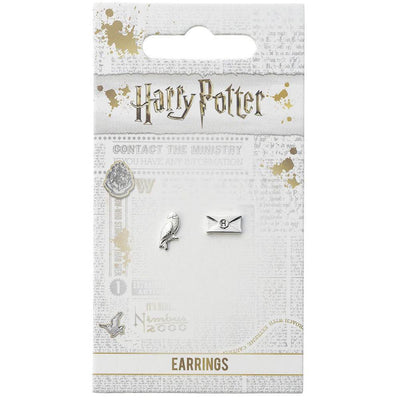 Harry Potter Silver Plated Hedwig Owl & Letter Stud Earrings - Gift Arch
