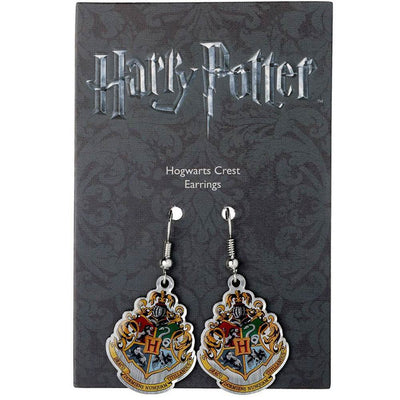 Harry Potter Silver Plated Hogwarts Crest Hook Earrings - Gift Arch