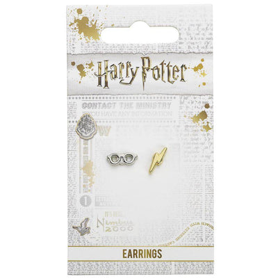 Harry Potter Silver Plated Lightning Bolt & Glasses Stud Earrings - Gift Arch