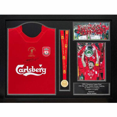 Liverpool FC 2005 Gerrard Signed Shirt & Medal (Framed) - Gift Arch