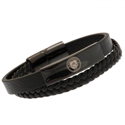 Manchester City FC Black IP Leather Bracelet - Gift Arch