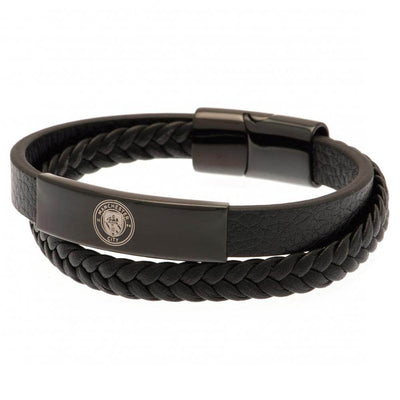 Manchester City FC Black IP Leather Bracelet - Gift Arch