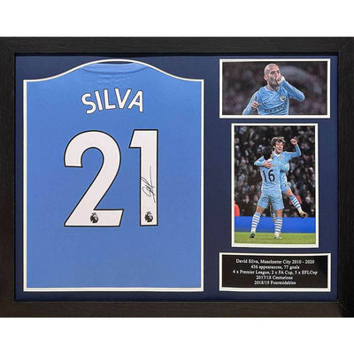 Manchester City FC David Silva Signed Shirt (Framed) - Gift Arch