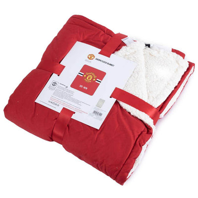 Manchester United FC Core Stripe Sherpa Fleece Blanket - Gift Arch