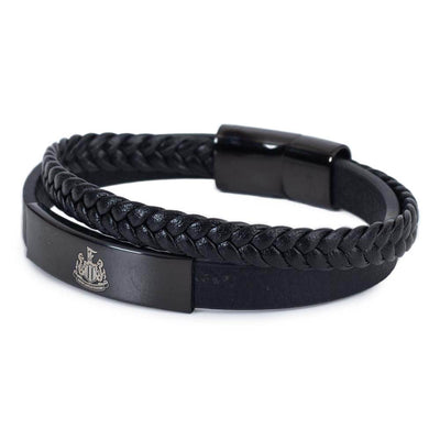 Newcastle United FC Black IP Leather Bracelet - Gift Arch